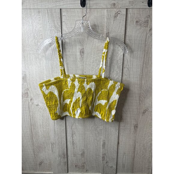 A New Day Womens Yellow & White Smocked Crop Top XL Adjustable Straps Cruise - Picture 2 of 7